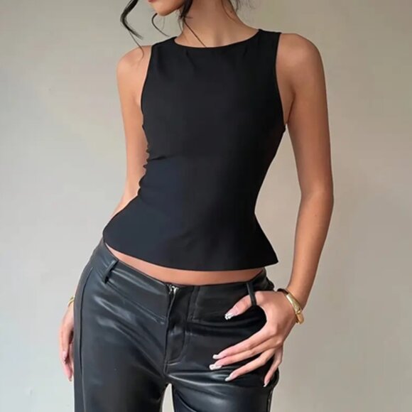 Commense Tops - New! modern minimalist back tie fitted top black US S